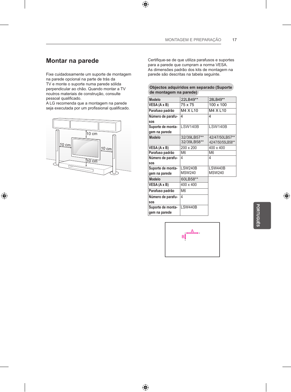 Montar na parede | LG 47LB5700 User Manual | Page 159 / 236