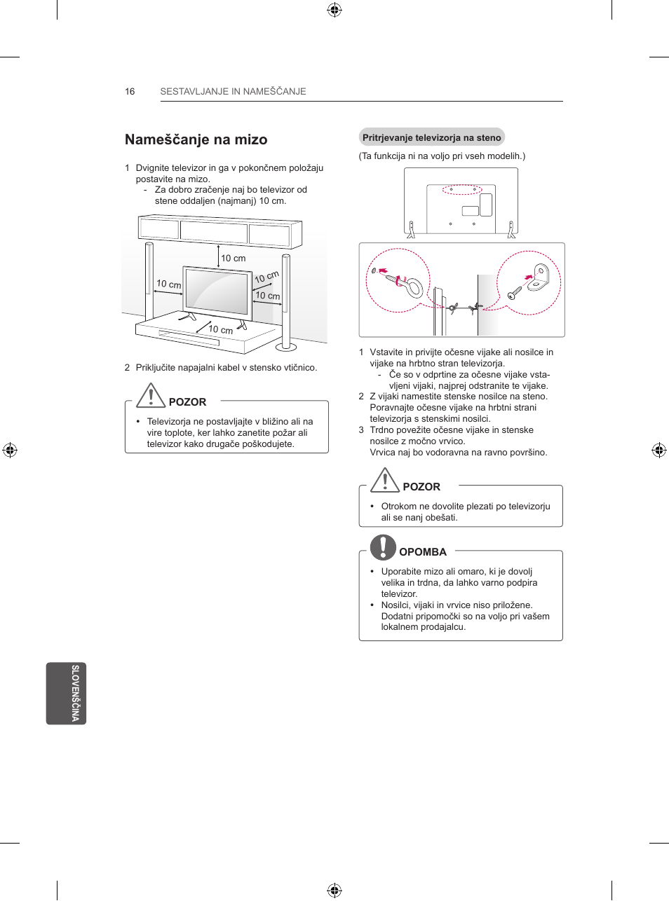 Nameščanje na mizo | LG 47LB5700 User Manual | Page 224 / 236