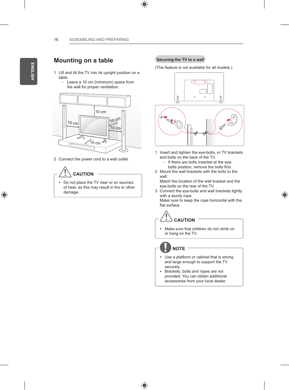 Mounting on a table | LG 47LB5700 User Manual | Page 40 / 236