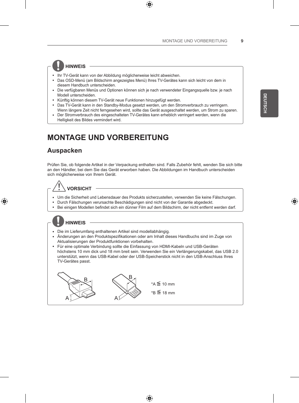 Montage und vorbereitung, Auspacken | LG 47LB5700 User Manual | Page 55 / 236