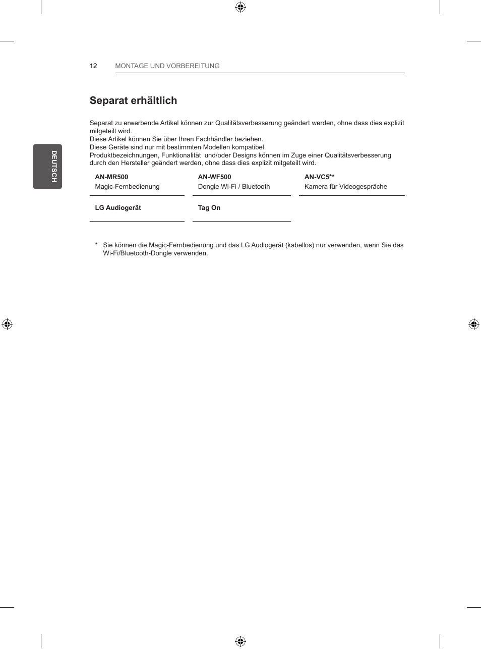 Separat erhältlich | LG 47LB5700 User Manual | Page 58 / 236