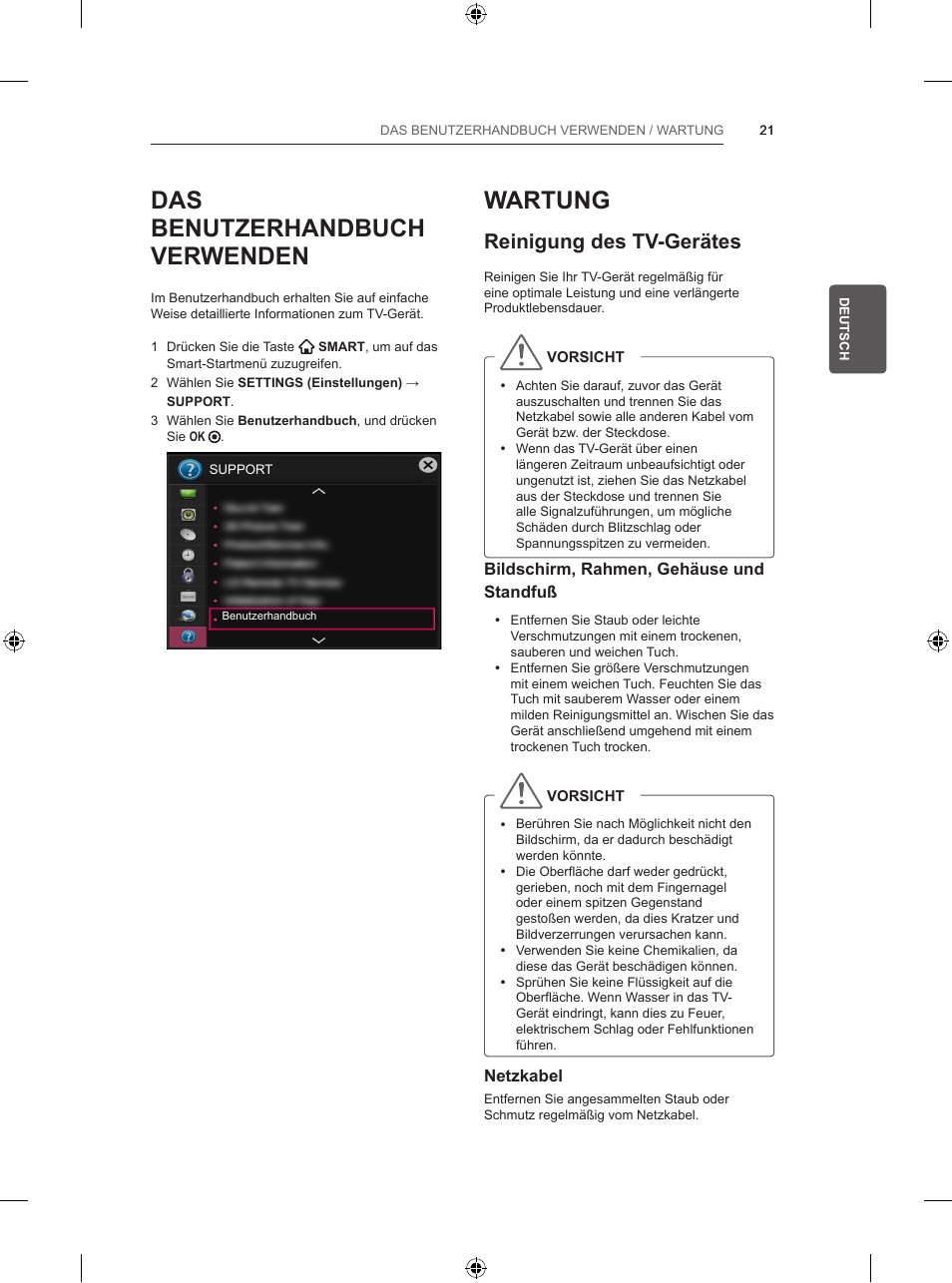 Das benutzerhandbuch verwenden, Wartung, Reinigung des tv-gerätes | LG 47LB5700 User Manual | Page 67 / 236