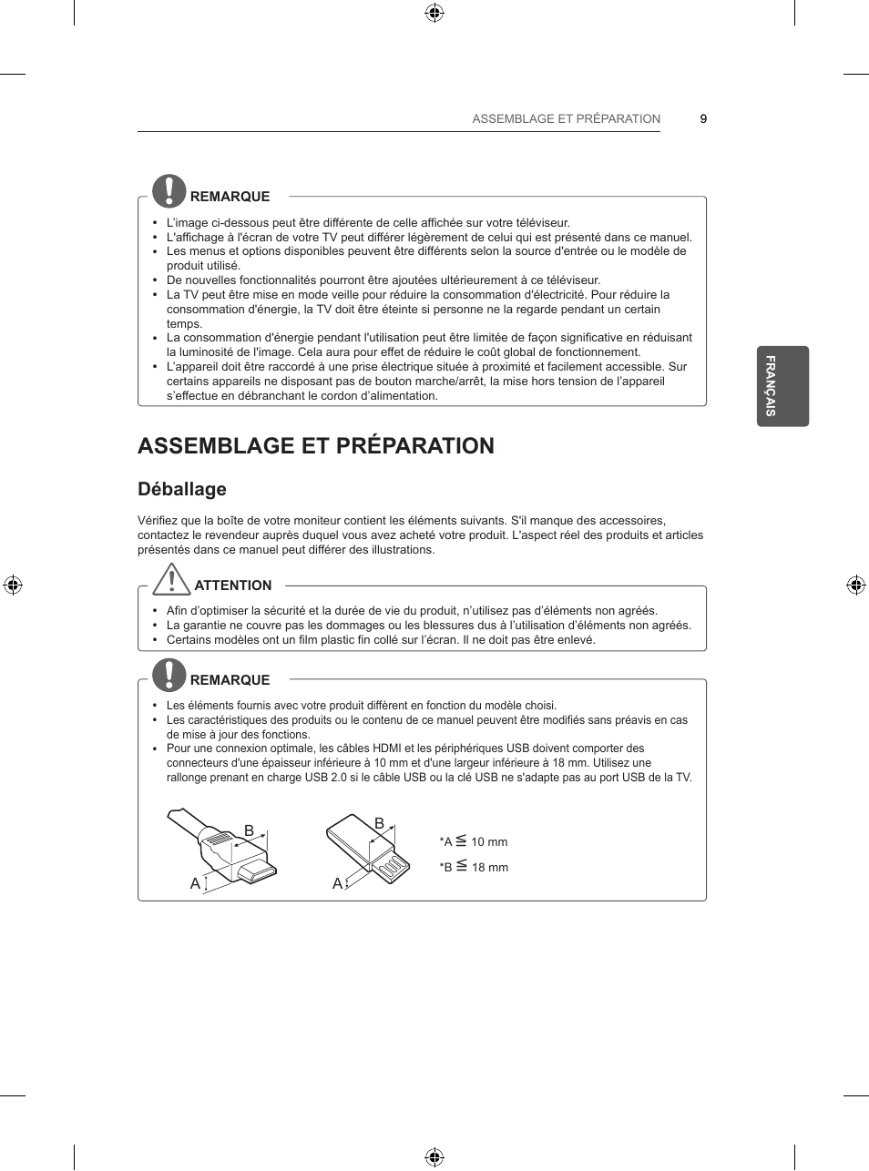 Assemblage et préparation, Déballage | LG 47LB5700 User Manual | Page 77 / 236