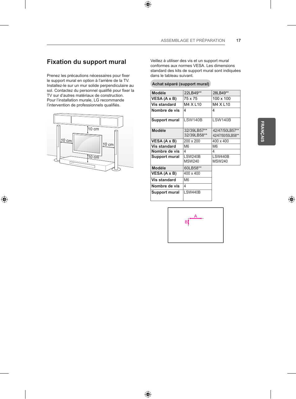 Fixation du support mural | LG 47LB5700 User Manual | Page 85 / 236