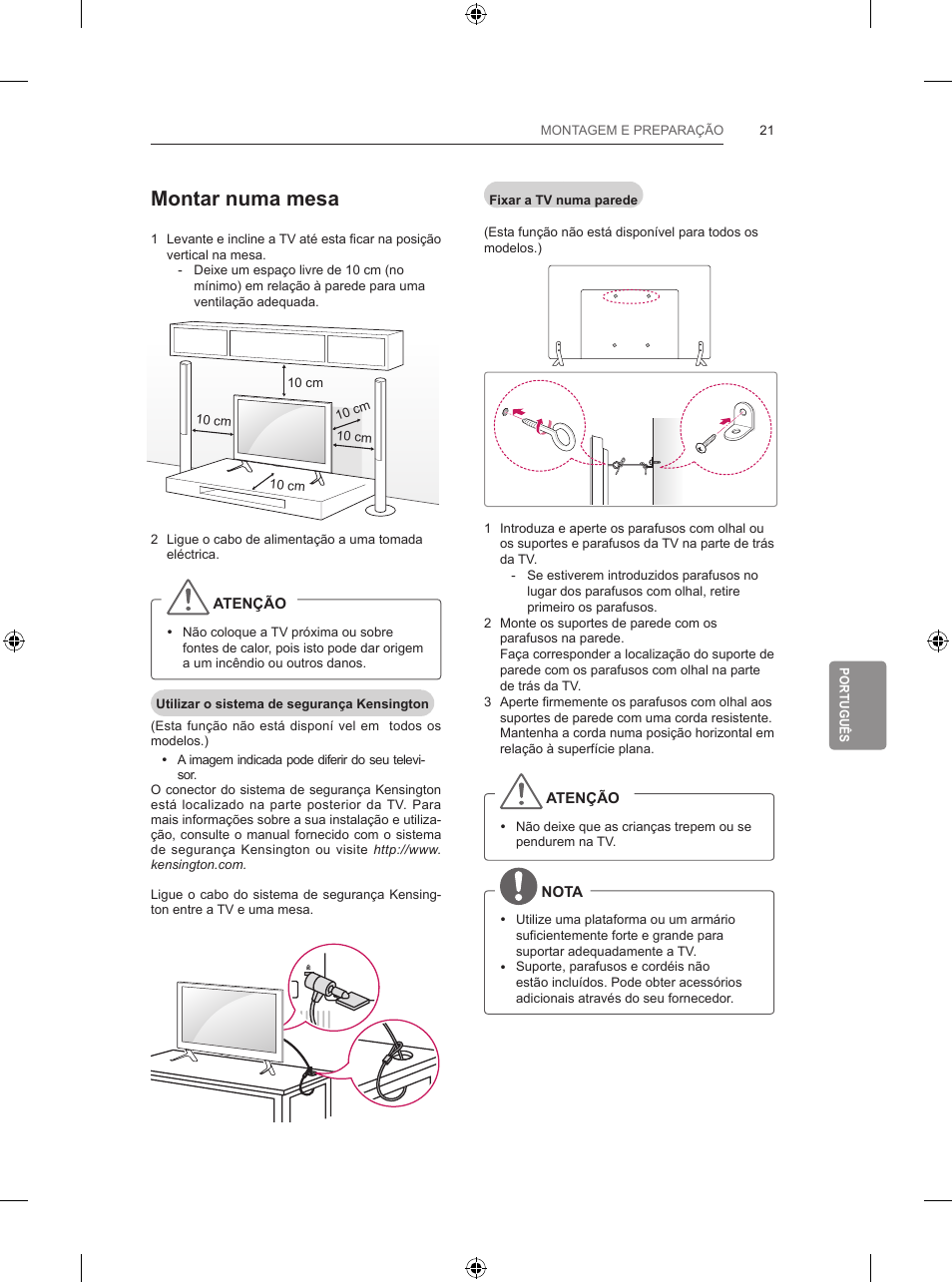 Montar numa mesa | LG 42LB670V User Manual | Page 239 / 356