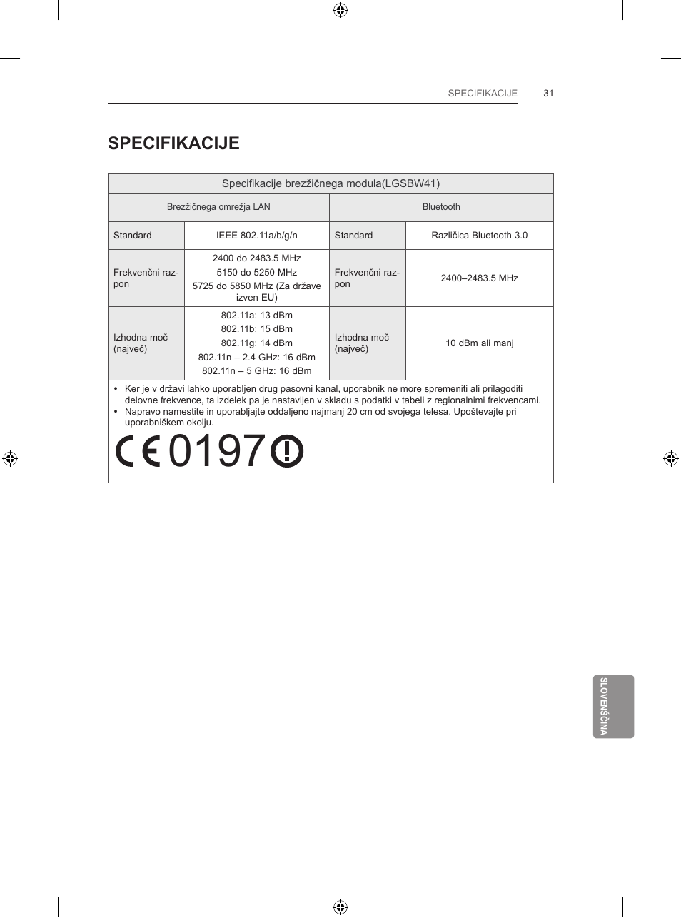 Specifikacije | LG 42LB670V User Manual | Page 345 / 356