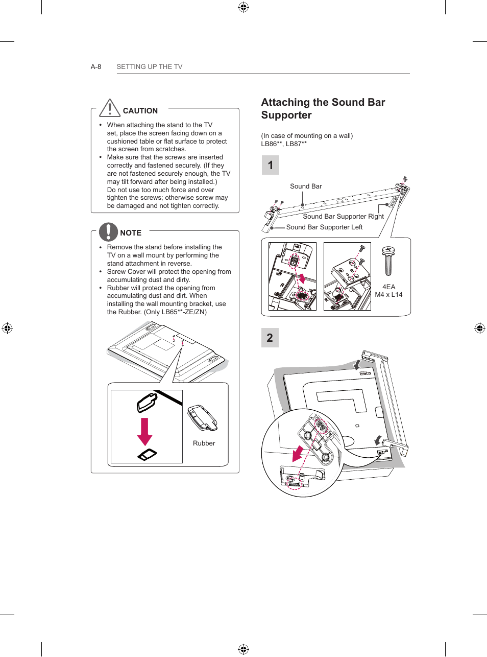 Attaching the sound bar supporter | LG 42LB670V User Manual | Page 8 / 356