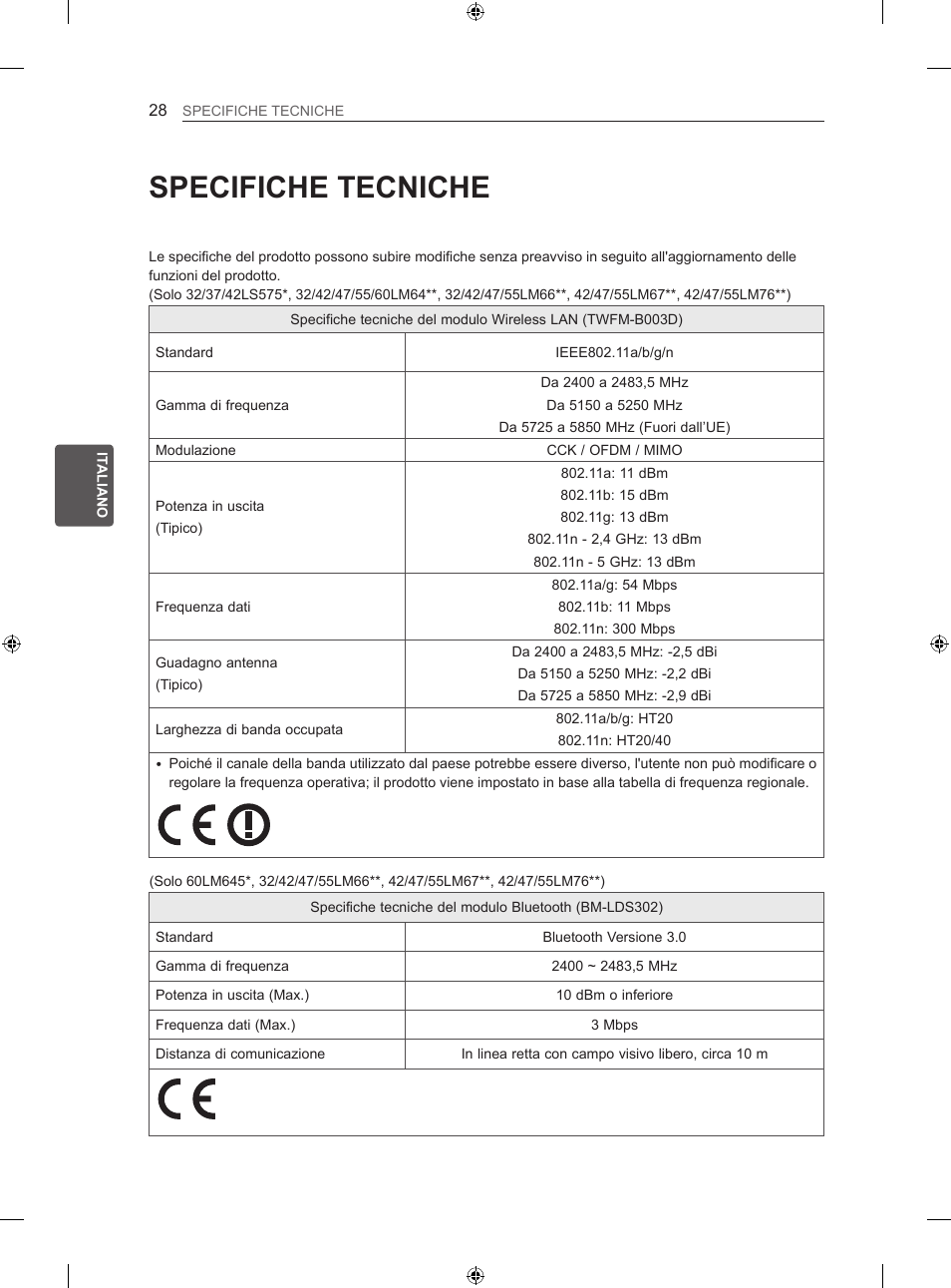 Specifiche tecniche | LG 55LM670S User Manual | Page 120 / 309