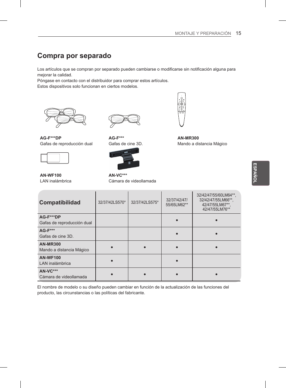 Compra por separado | LG 55LM670S User Manual | Page 143 / 309