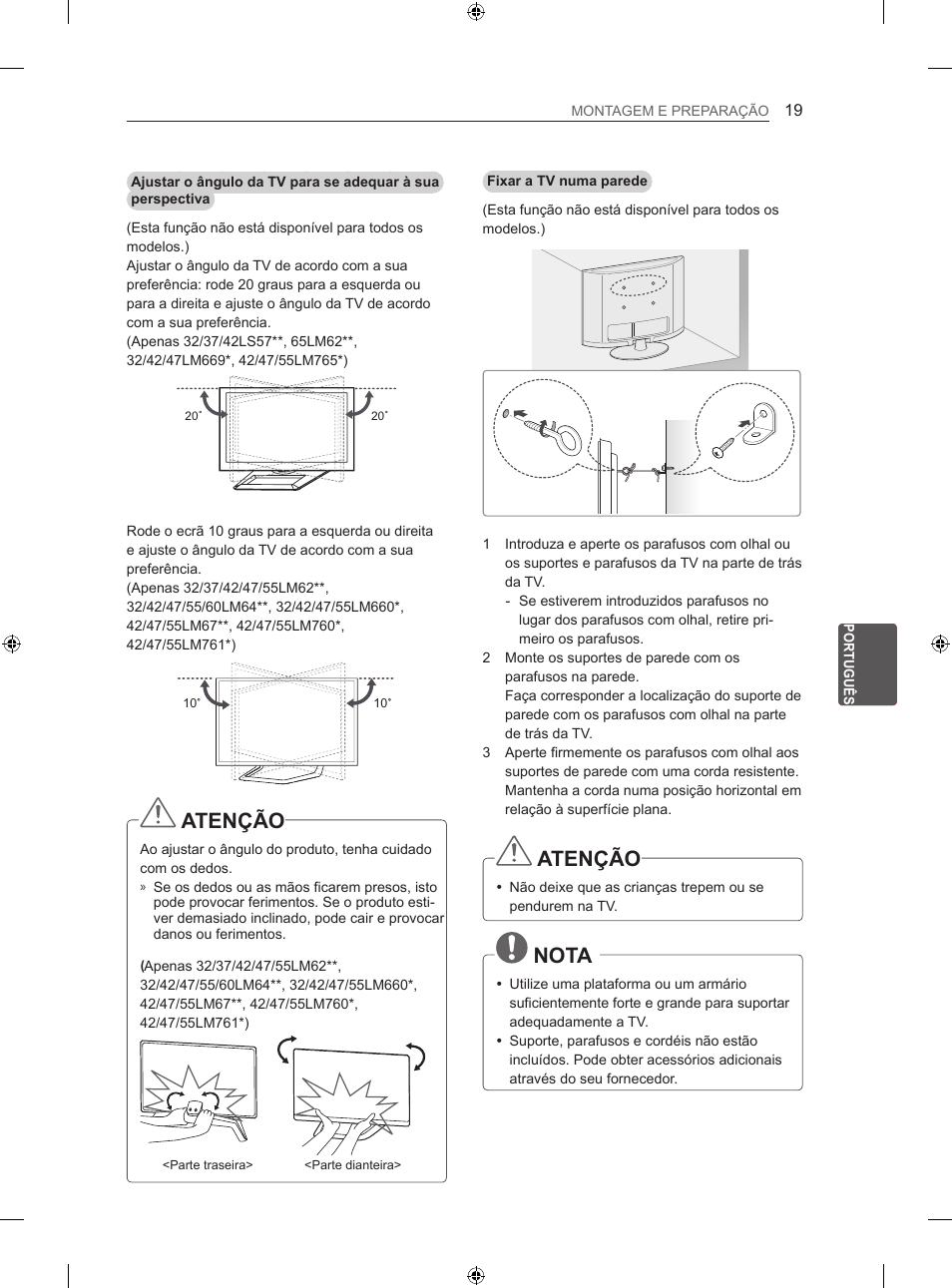 Atenção, Nota | LG 55LM670S User Manual | Page 175 / 309