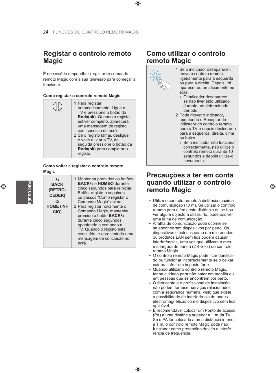 Registar o controlo remoto magic, Como utilizar o controlo remoto magic | LG 55LM670S User Manual | Page 180 / 309