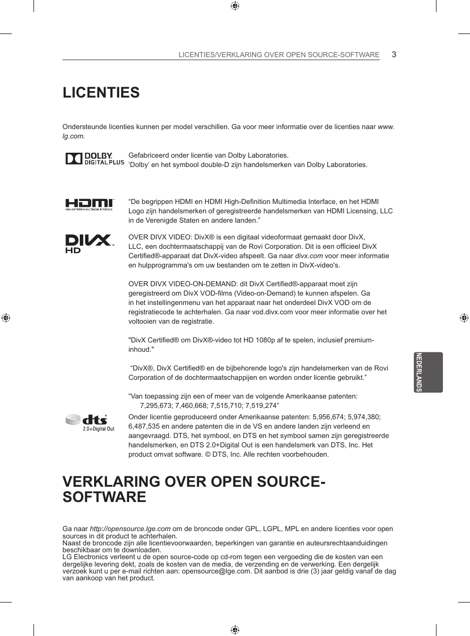 Licenties, Verklaring over open source- software | LG 55LM670S User Manual | Page 187 / 309