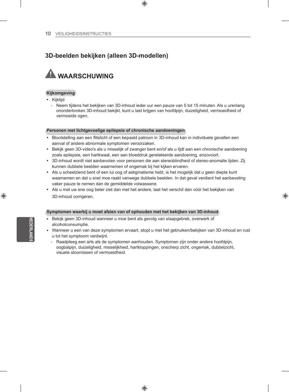 Waarschuwing, 3d-beelden bekijken (alleen 3d-modellen) | LG 55LM670S User Manual | Page 194 / 309