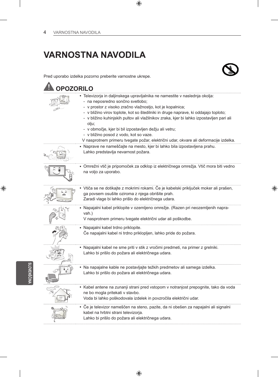 Varnostna navodila, Opozorilo | LG 55LM670S User Manual | Page 244 / 309