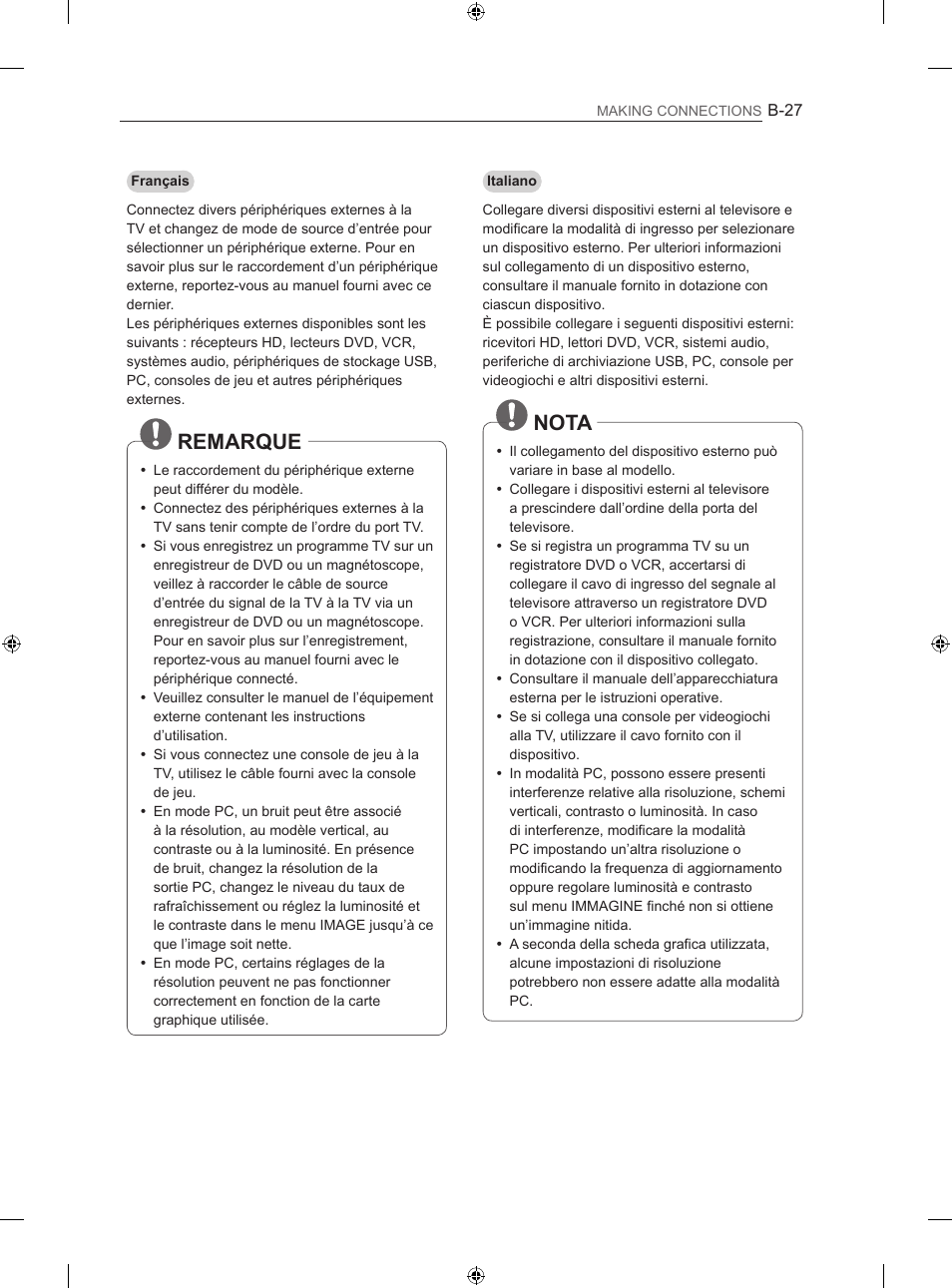 Remarque, Nota | LG 55LM670S User Manual | Page 295 / 309