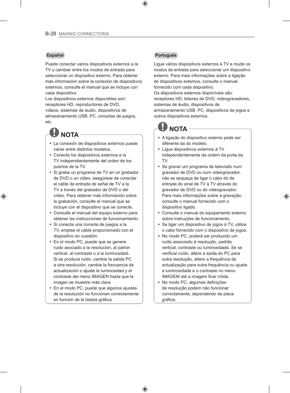 Nota | LG 55LM670S User Manual | Page 296 / 309