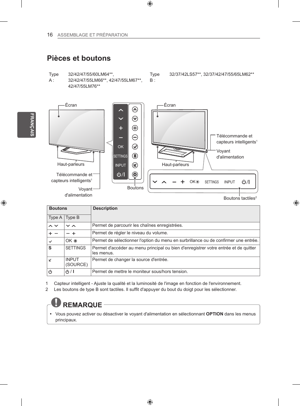 Pièces et boutons, Remarque | LG 55LM670S User Manual | Page 80 / 309