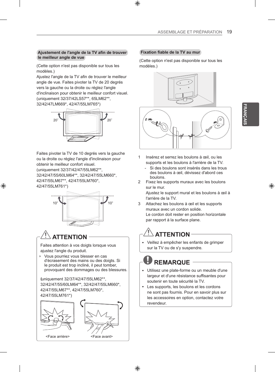 Attention, Remarque | LG 55LM670S User Manual | Page 83 / 309