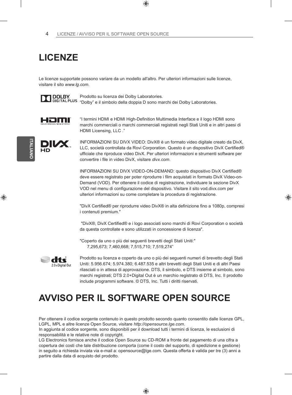 Licenze, Avviso per il software open source | LG 55LM670S User Manual | Page 96 / 309