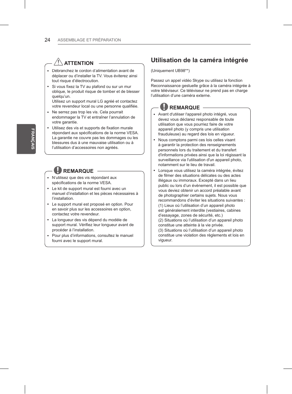 Utilisation de la caméra intégrée | LG 65UB950V User Manual | Page 135 / 359