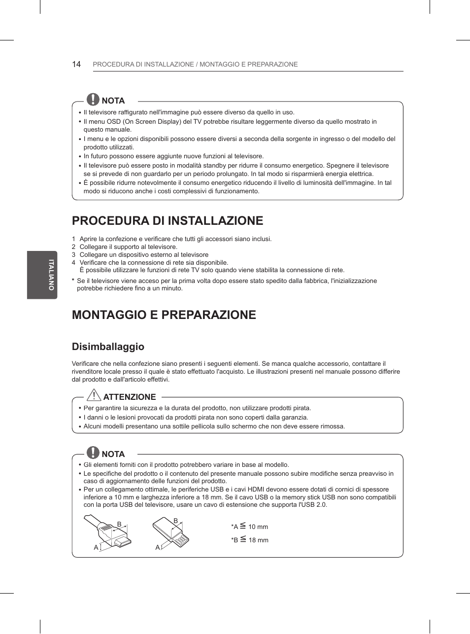 Procedura di installazione, Montaggio e preparazione, Disimballaggio | LG 65UB950V User Manual | Page 159 / 359