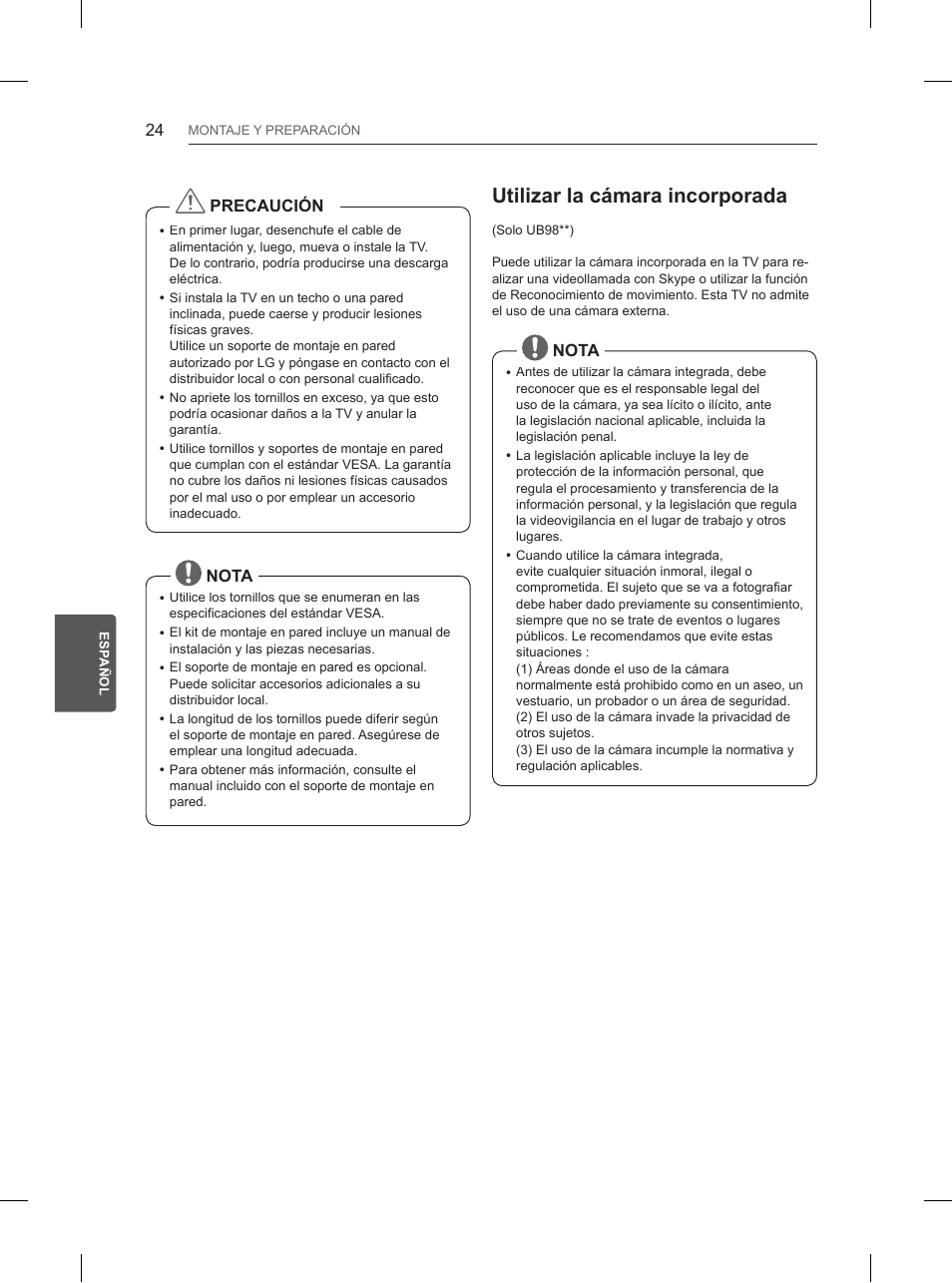 Utilizar la cámara incorporada | LG 65UB950V User Manual | Page 207 / 359
