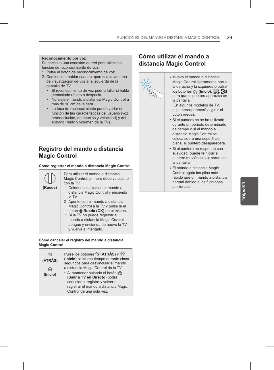 Registro del mando a distancia magic control, Cómo utilizar el mando a distancia magic control | LG 65UB950V User Manual | Page 212 / 359