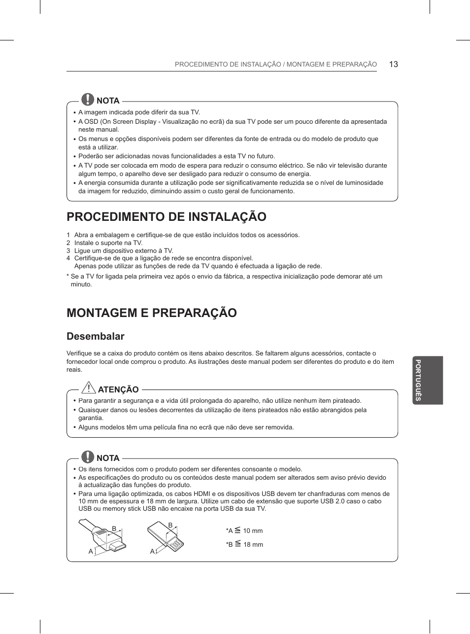 Procedimento de instalação, Montagem e preparação, Desembalar | LG 65UB950V User Manual | Page 230 / 359