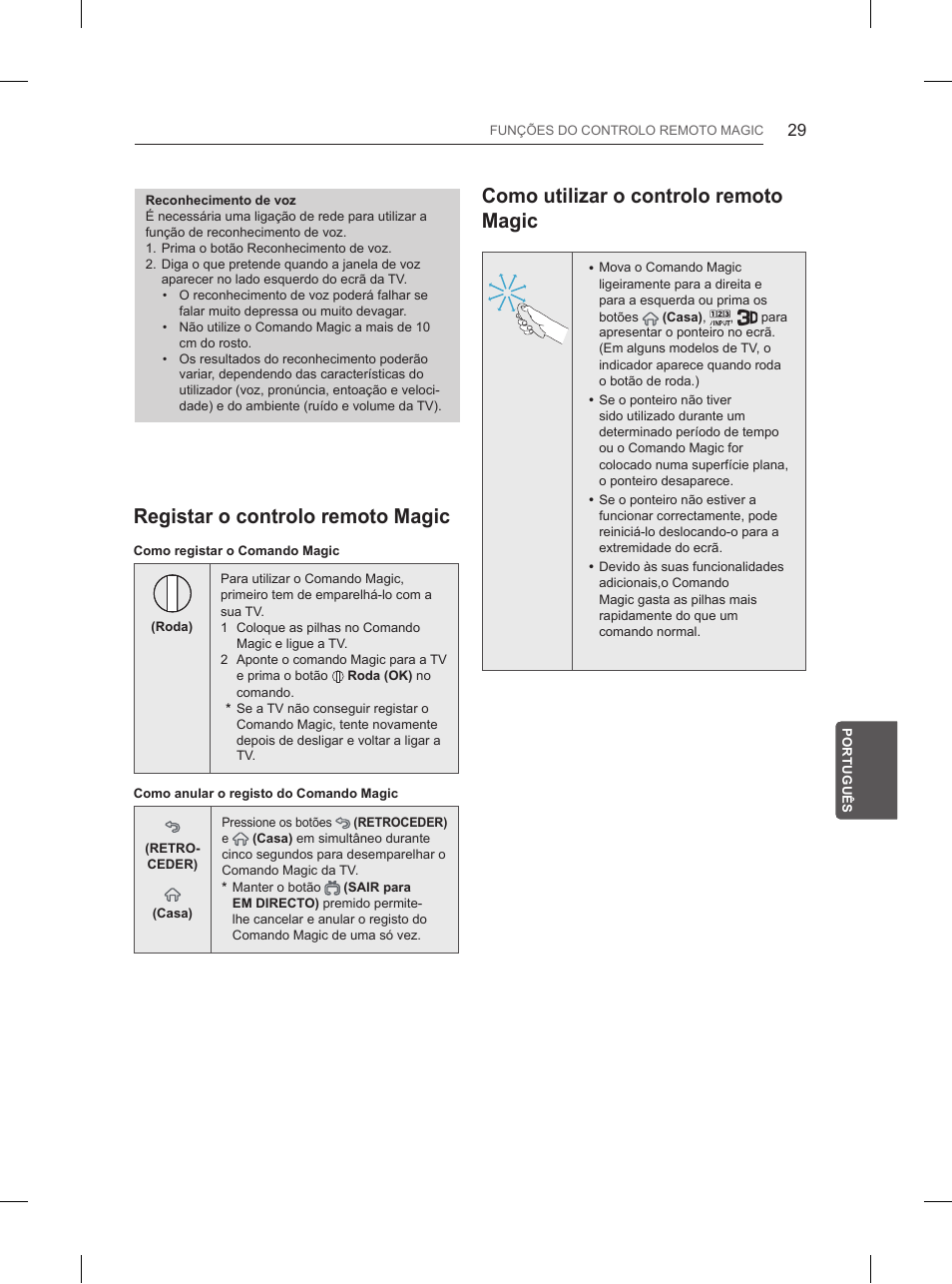 Registar o controlo remoto magic, Como utilizar o controlo remoto magic | LG 65UB950V User Manual | Page 246 / 359