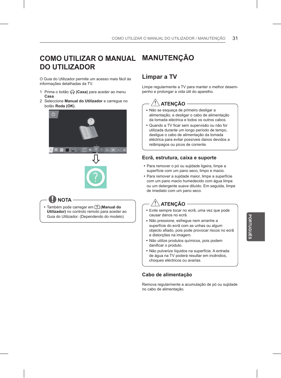 Como utilizar o manual do utilizador, Manutenção, Limpar a tv | LG 65UB950V User Manual | Page 248 / 359