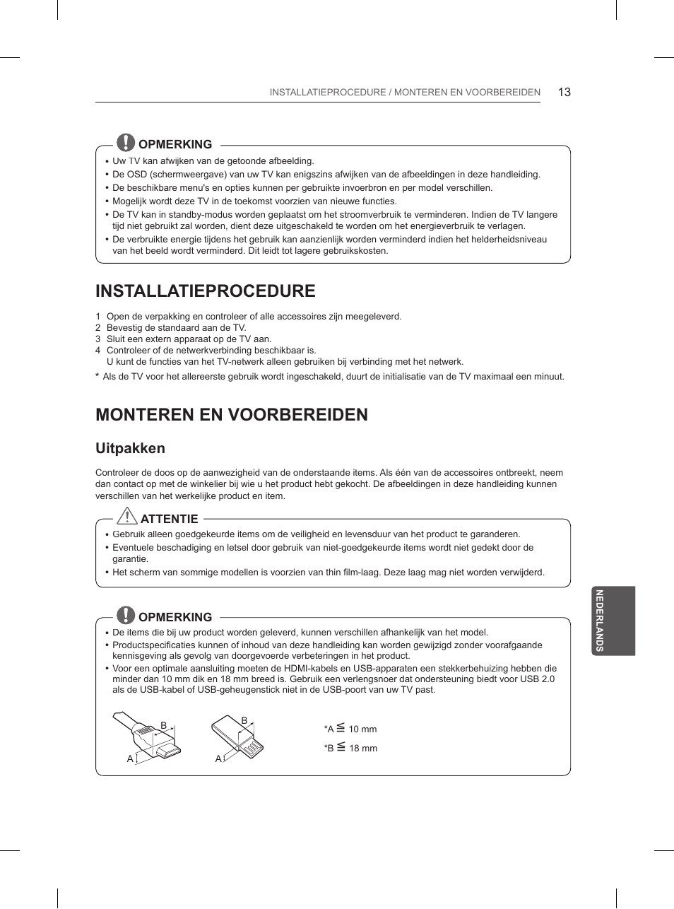 Installatieprocedure, Monteren en voorbereiden, Uitpakken | LG 65UB950V User Manual | Page 264 / 359