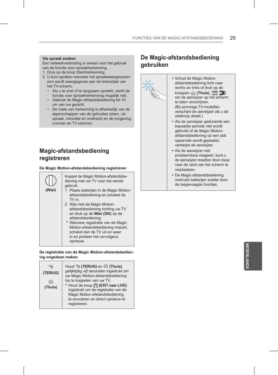 Magic-afstandsbediening registreren, De magic-afstandsbediening gebruiken | LG 65UB950V User Manual | Page 280 / 359