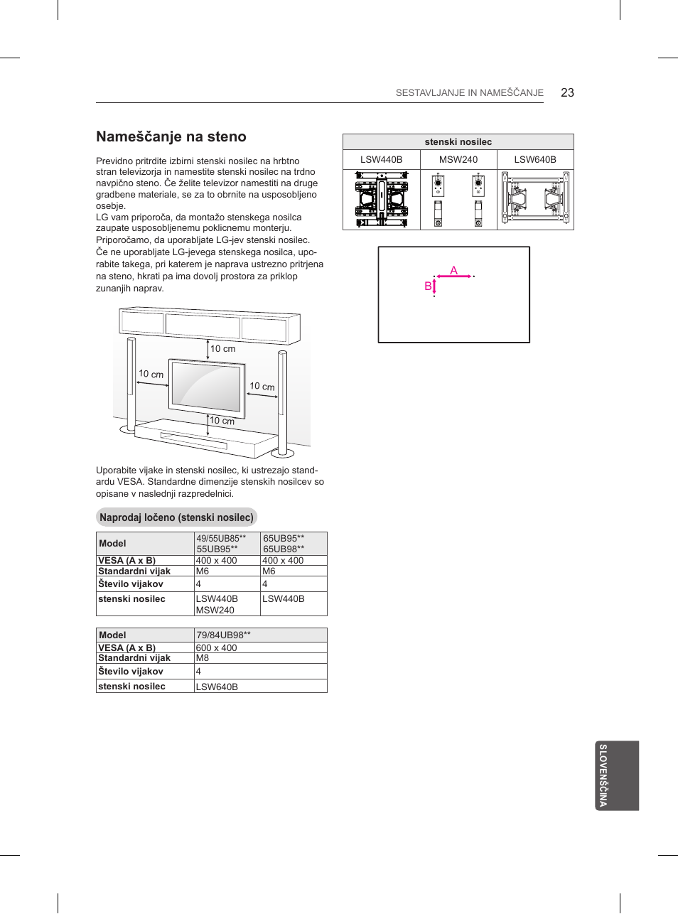 Nameščanje na steno | LG 65UB950V User Manual | Page 342 / 359