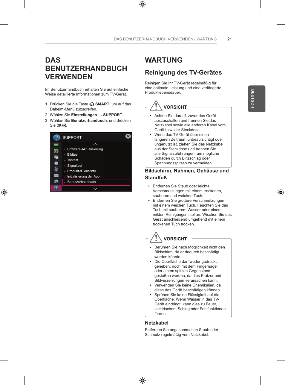 Das benutzerhandbuch verwenden, Wartung, Reinigung des tv-gerätes | LG 42LB5820 User Manual | Page 67 / 236