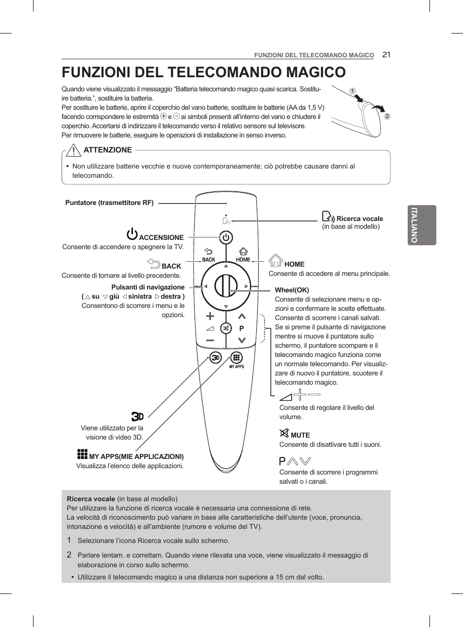 Funzioni del telecomando magico | LG 47LM960V User Manual | Page 109 / 260