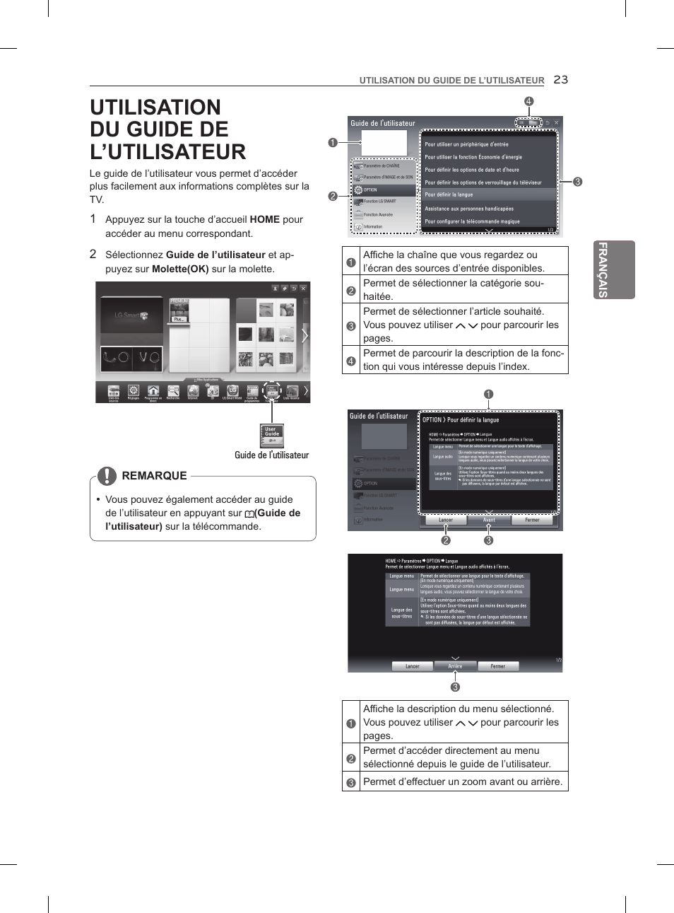 Utilisation du guide de l’utilisateur, Remarque, Guide de l’utilisateur | LG 47LM960V User Manual | Page 85 / 260