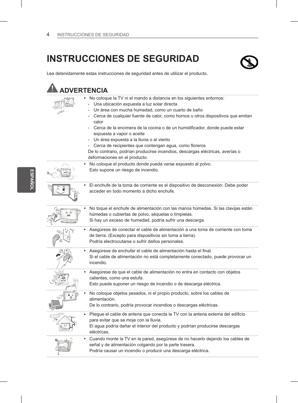 Instrucciones de seguridad, Advertencia | LG 42LS3400 User Manual | Page 106 / 237