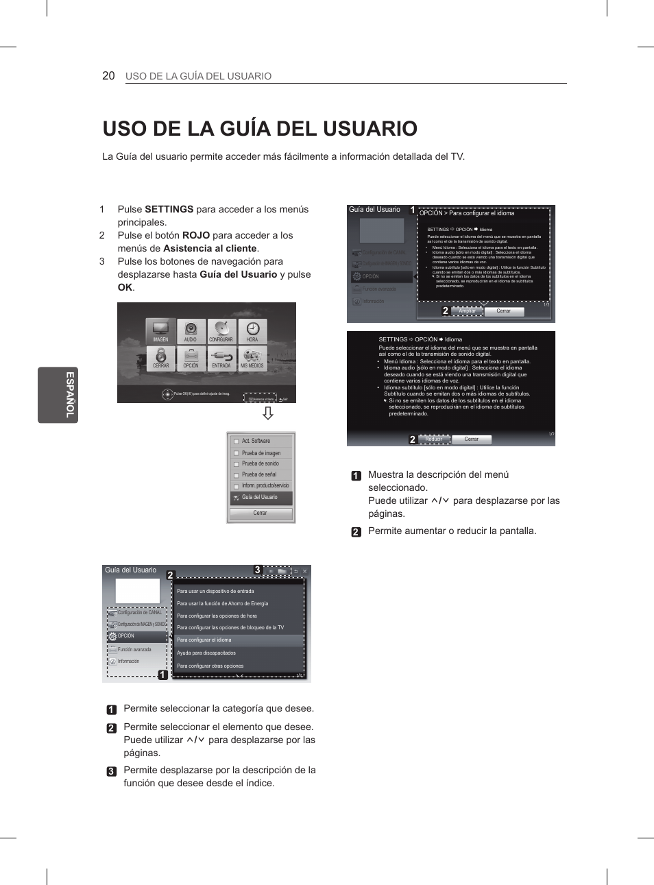 Uso de la guía del usuario, Esp esp añol uso de la guía del usuario | LG 42LS3400 User Manual | Page 122 / 237