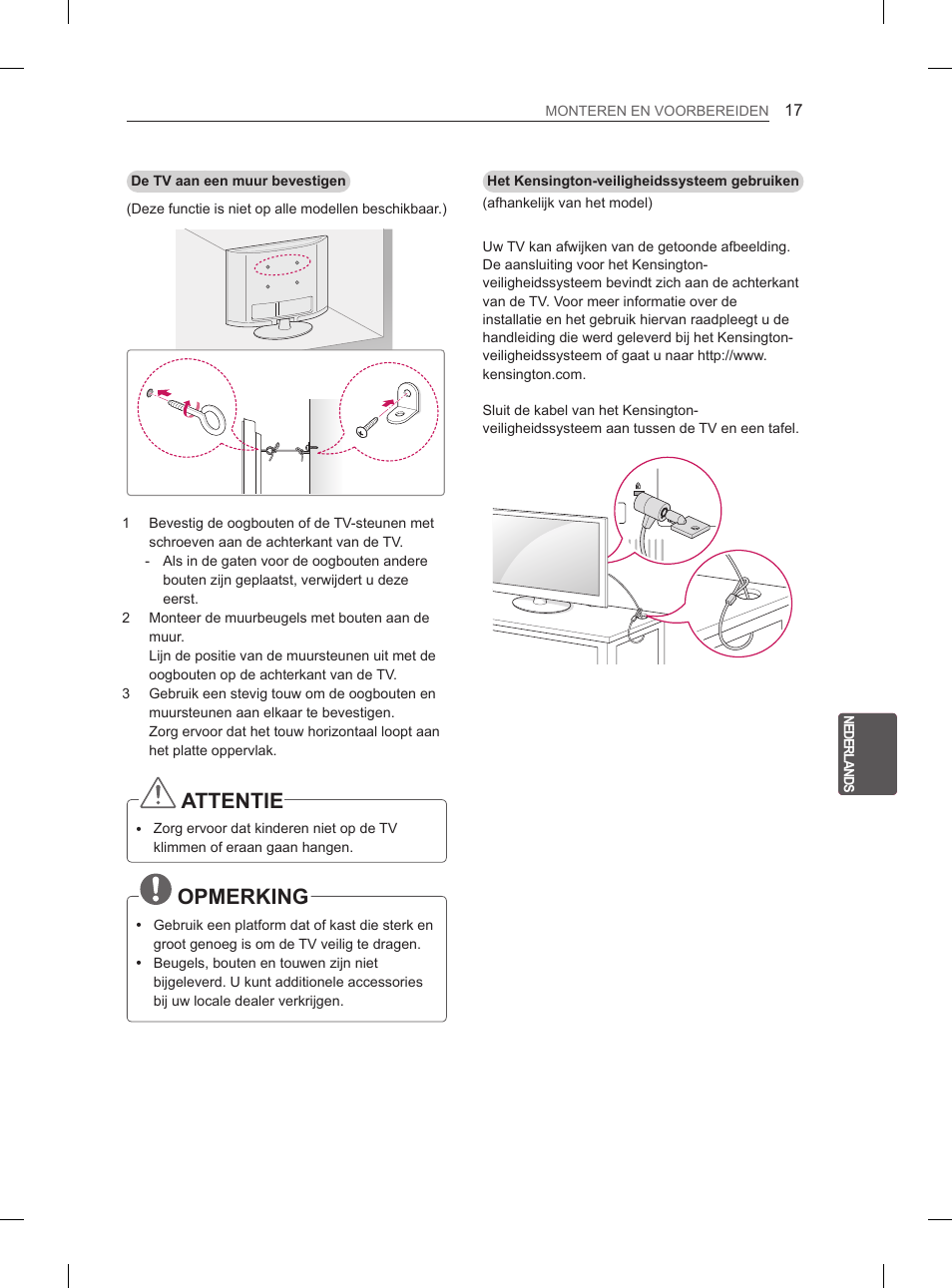 Attentie, Opmerking | LG 42LS3400 User Manual | Page 163 / 237