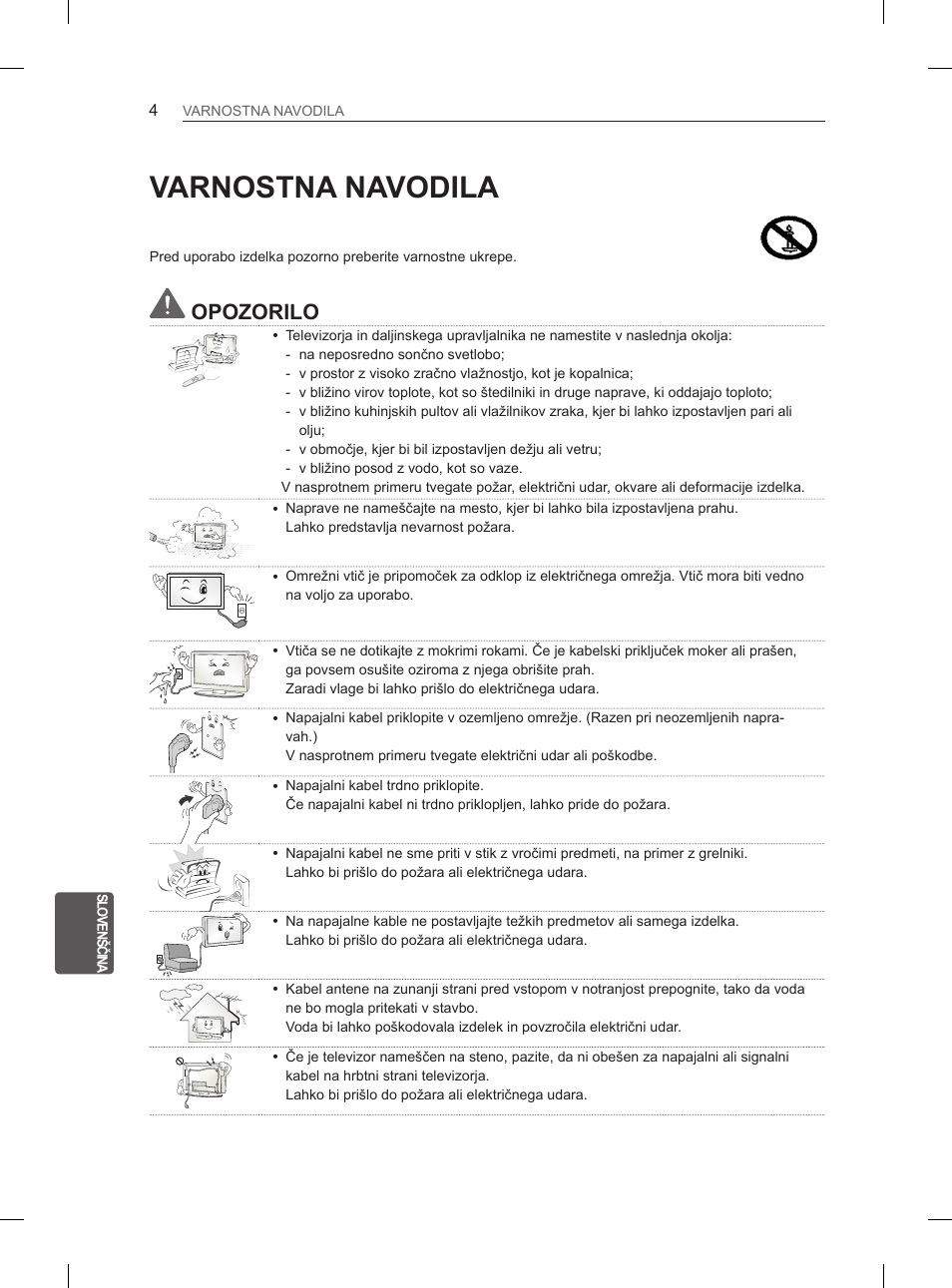 Varnostna navodila, Opozorilo | LG 42LS3400 User Manual | Page 194 / 237