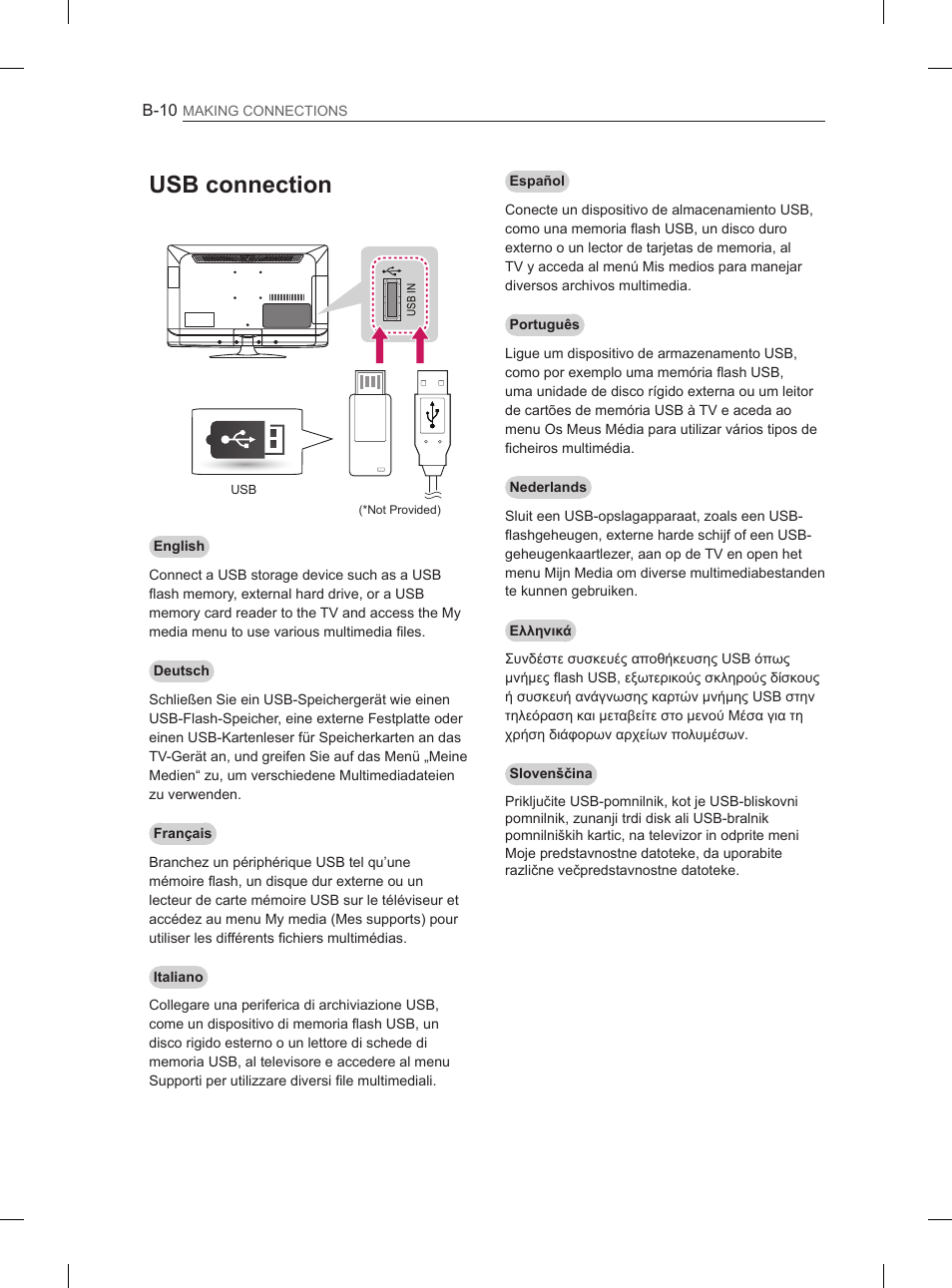 Usb connection | LG 42LS3400 User Manual | Page 222 / 237