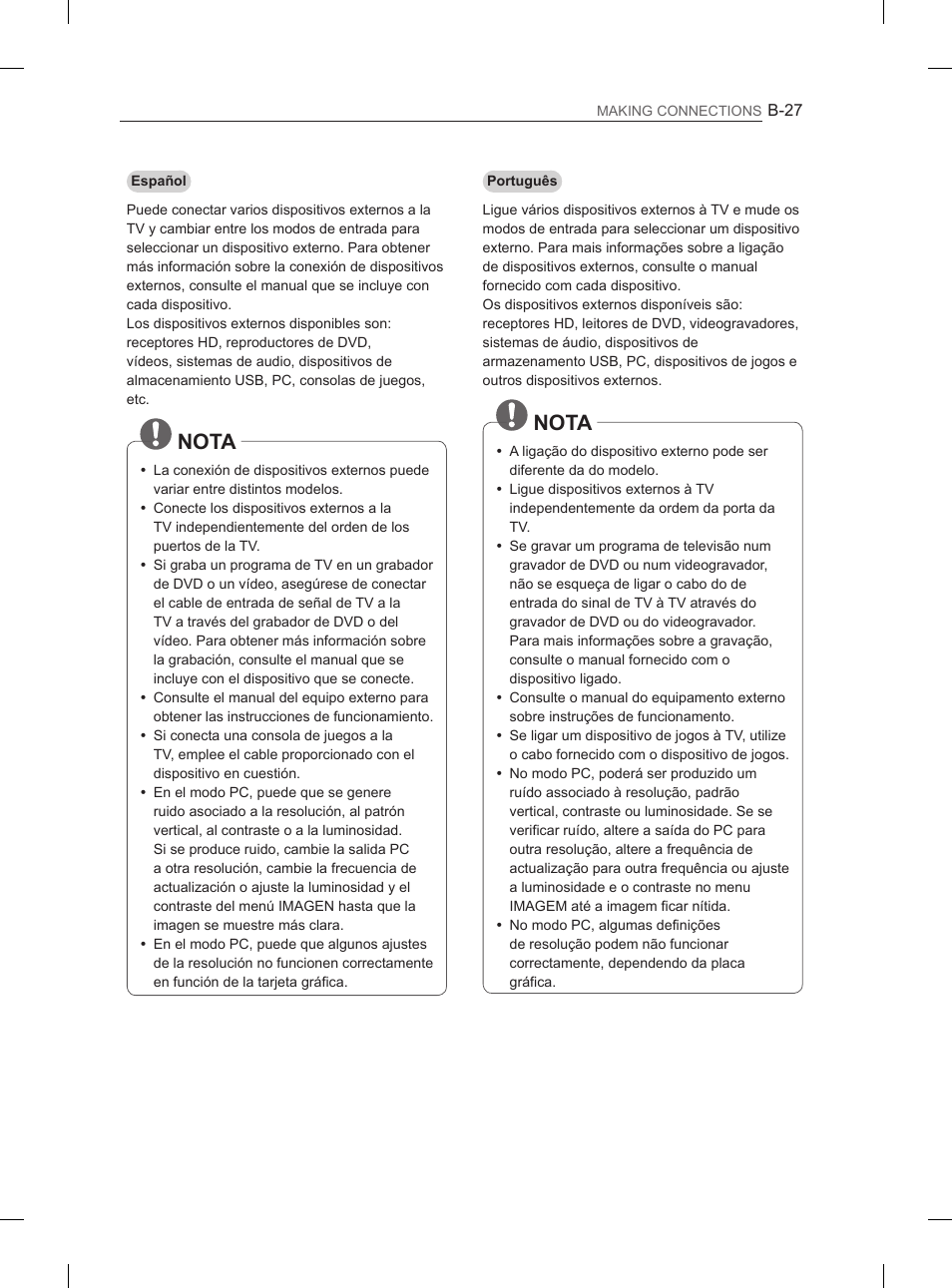 Nota | LG 42LS570S User Manual | Page 265 / 276