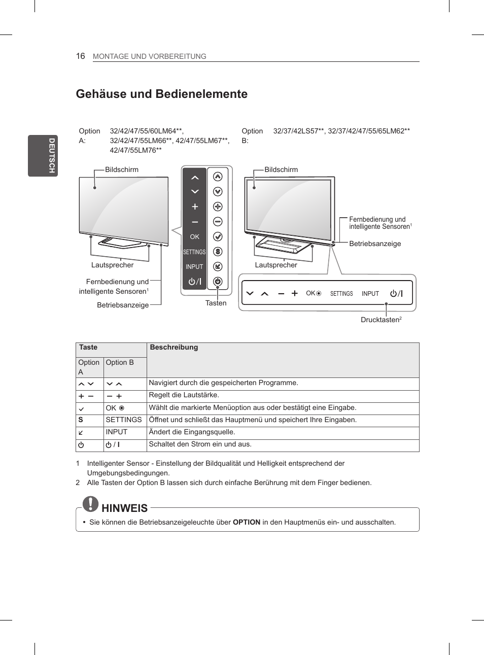 Gehäuse und bedienelemente, Hinweis | LG 42LS570S User Manual | Page 52 / 276