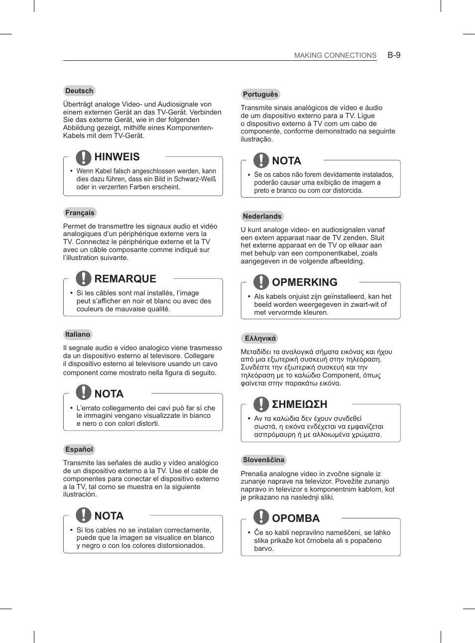 Hinweis, Remarque, Nota | Opmerking, Σημειωση, Opomba | LG 60PN6500 User Manual | Page 196 / 215