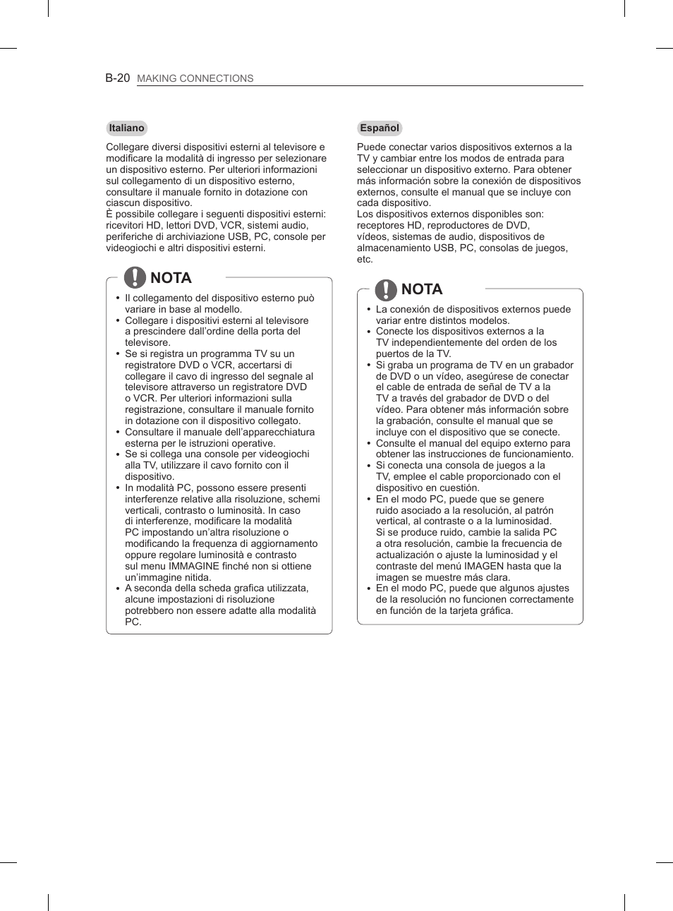 Nota | LG 60PN6500 User Manual | Page 207 / 215