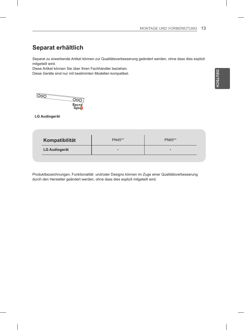 Separat erhältlich | LG 60PN6500 User Manual | Page 40 / 215