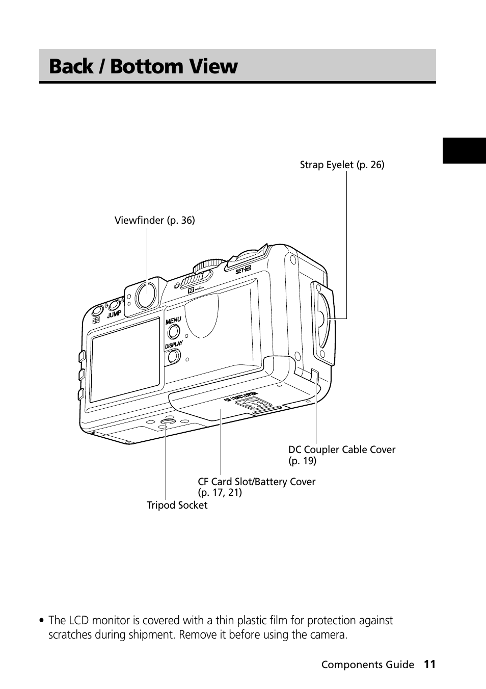 Back / bottom view | Canon PowerShot S30 User Manual | Page 13 / 163