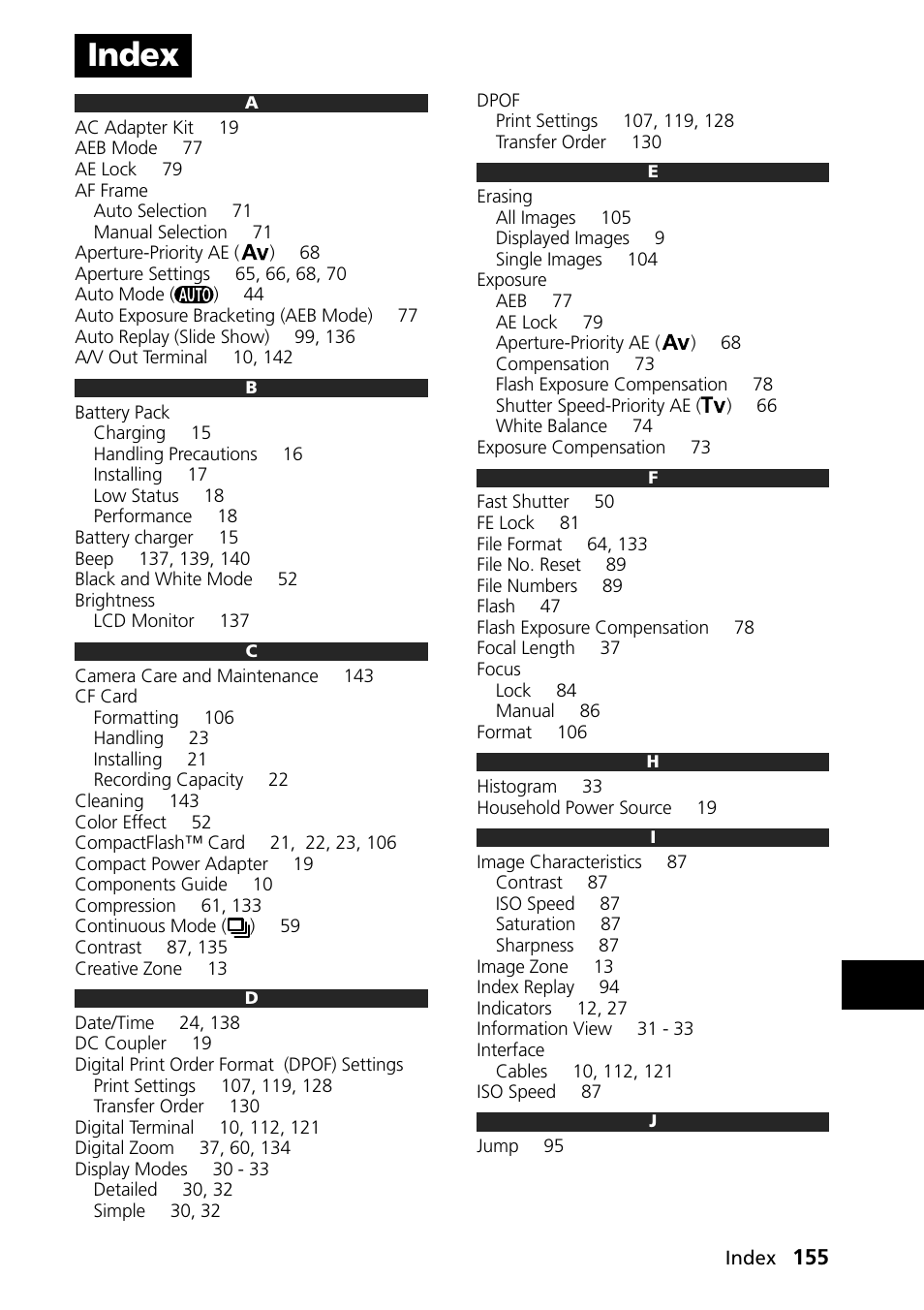 Index | Canon PowerShot S30 User Manual | Page 157 / 163