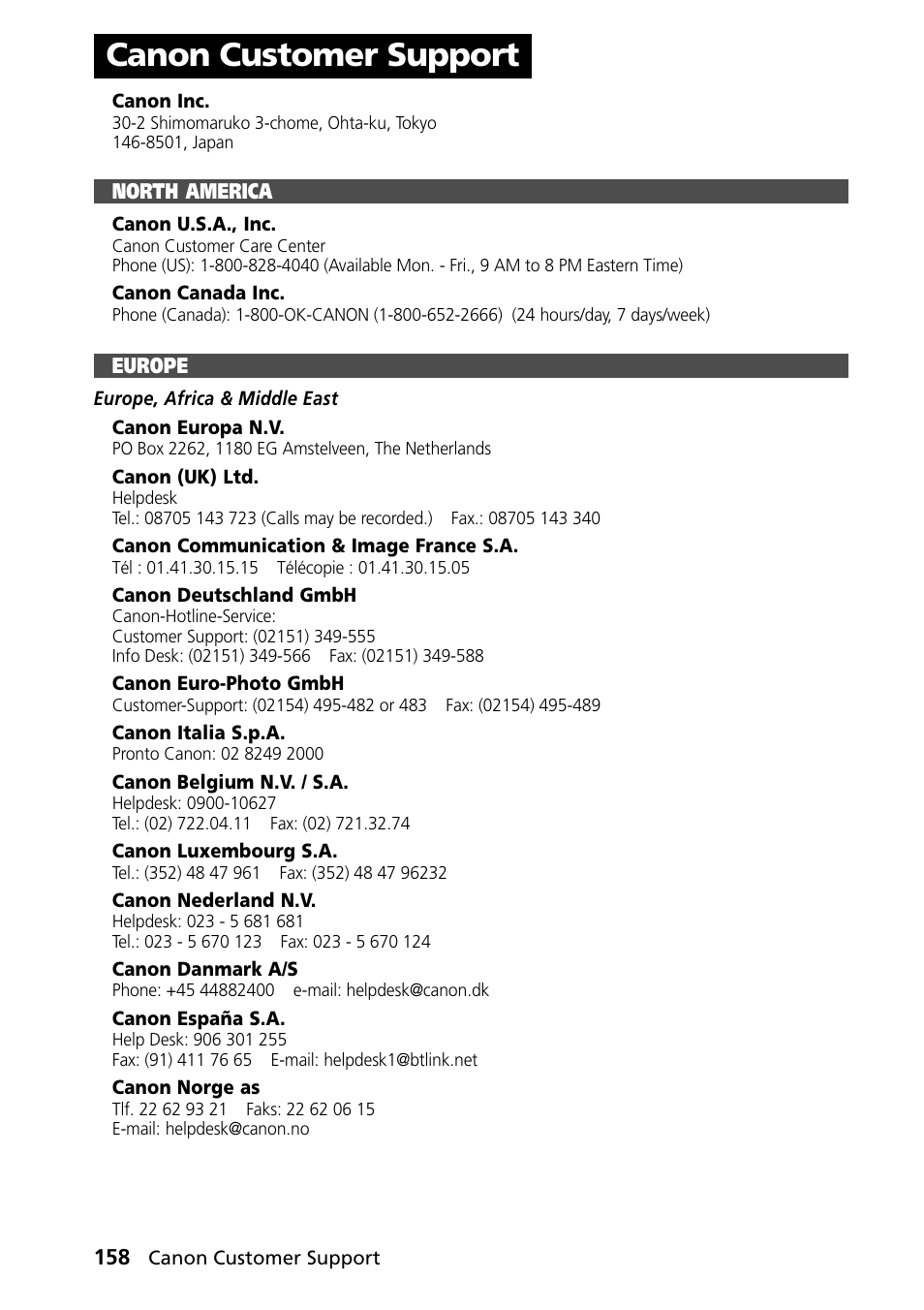 Canon customer support | Canon PowerShot S30 User Manual | Page 160 / 163