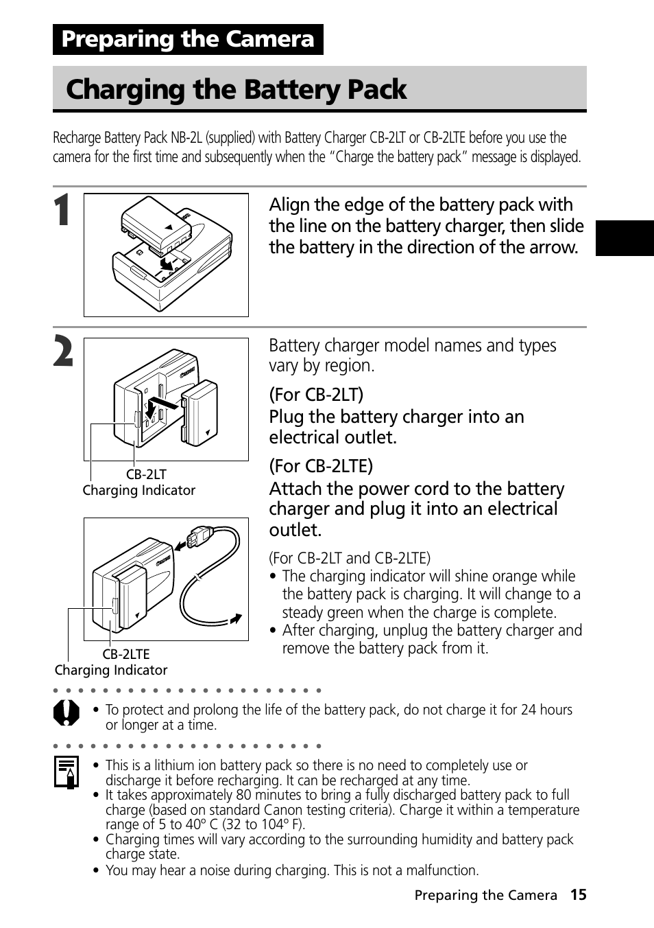 Preparing the camera, Charging the battery pack | Canon PowerShot S30 User Manual | Page 17 / 163